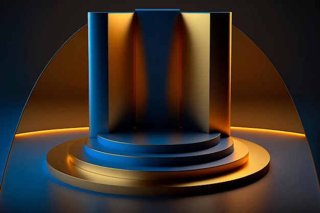 Blue and gold podium Concept scene stage showcase for new product Generative AI