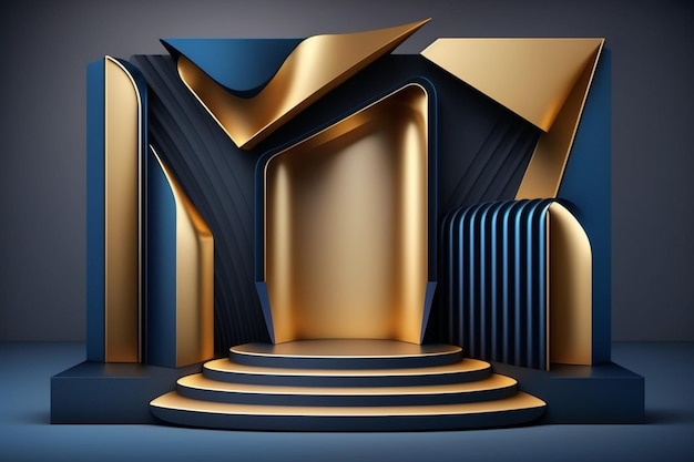 Blue and gold podium concept scene stage showcase for product presentation