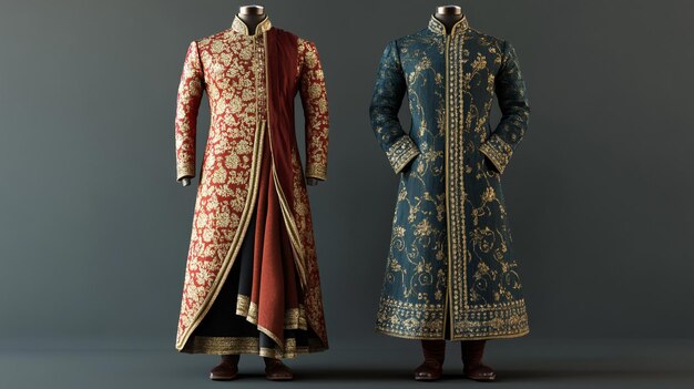 a blue and gold robe with a red and gold design