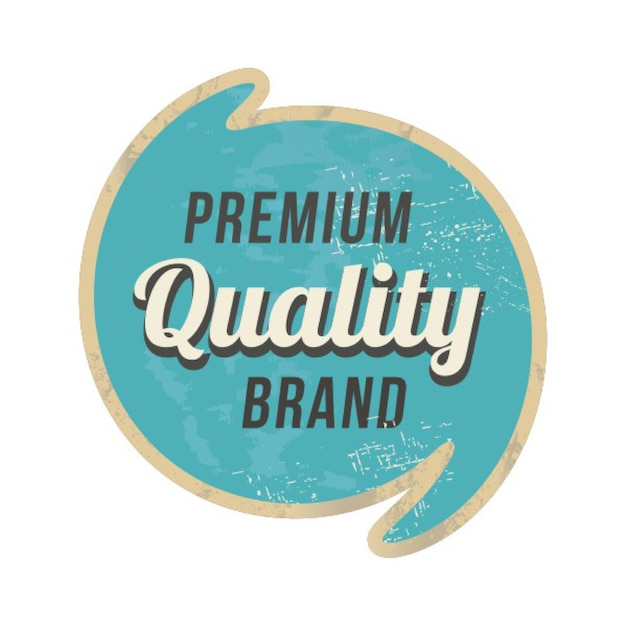 a blue and gold round logo with the words premium quality brand