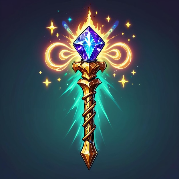 Photo a blue and gold sword with a blue diamond on it