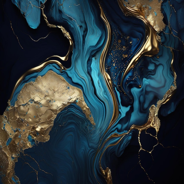 Blue and gold wallpaper with a blue marble background