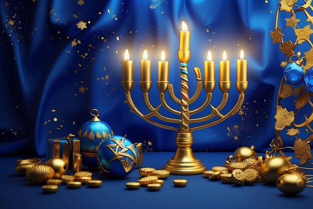 Blue and golden Hanukkah background