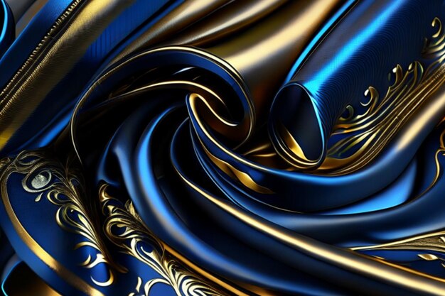 Blue golden marble luxury liquid fluid wave fabric silk abstract pattern wallpaper background