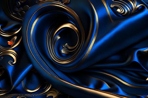 Blue golden marble luxury liquid fluid wave fabric silk abstract pattern wallpaper background