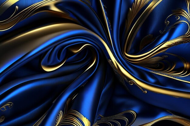 Blue golden marble luxury liquid fluid wave fabric silk abstract pattern wallpaper background