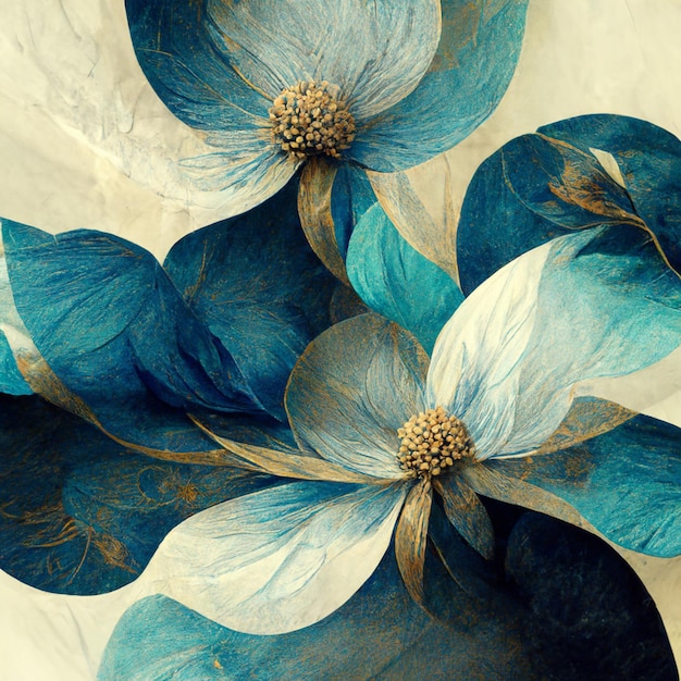 Blue and golden watercolor flower Illustration