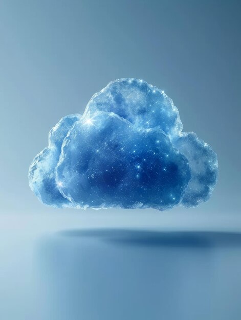 Photo blue gradient cloud storage icon on frosted glass