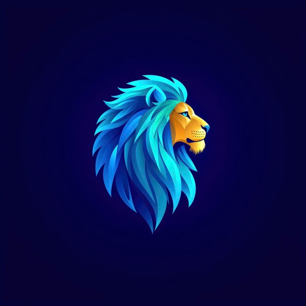 Photo blue gradient lion profile logo design