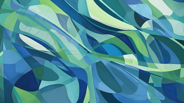 A blue and green abstract design with a blue background.