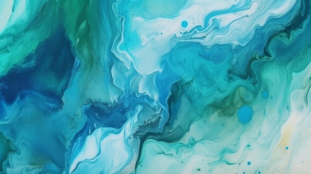 A blue and green abstract painting with a blue background.