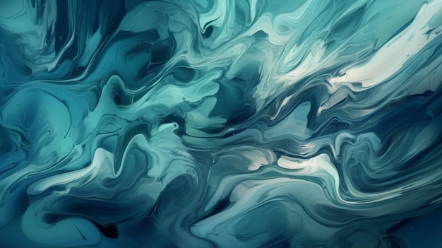 A blue and green abstract painting with a blue background.