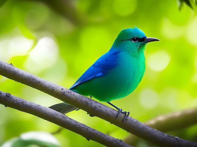 A blue and green bird on a branch