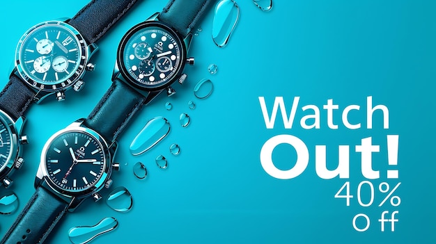 a blue and green display of a watch that says water is in the water