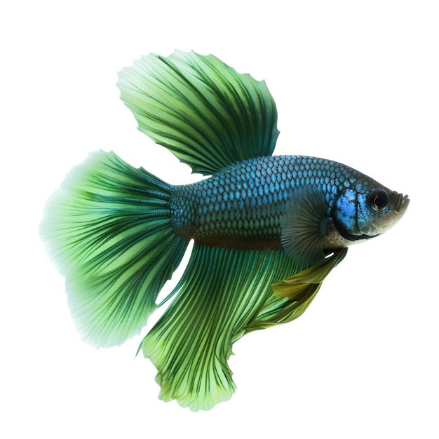 A blue and green fish with a green tail and blue tail.