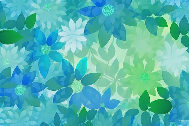 Blue and green flower background digital art illustration