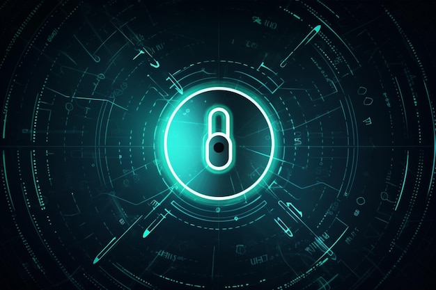 A blue and green graphic with a circle with the word lock on it