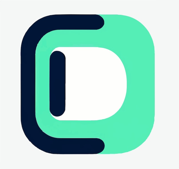 A blue and green logo with a green symbol on it.