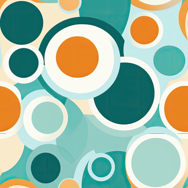 Blue green and orange abstract background with circles tiled