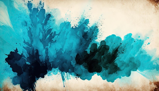 A blue and green painting of a watercolor painting with the word " blue " on it.