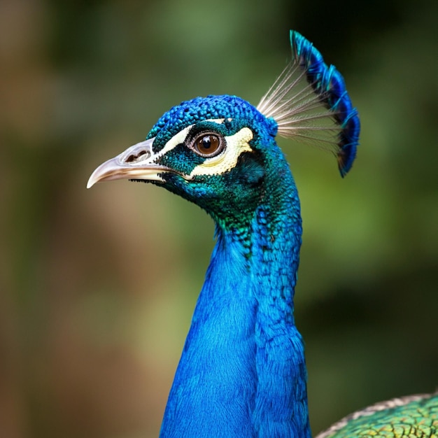 Photo a blue and green peacock with a blue head and a green and white head