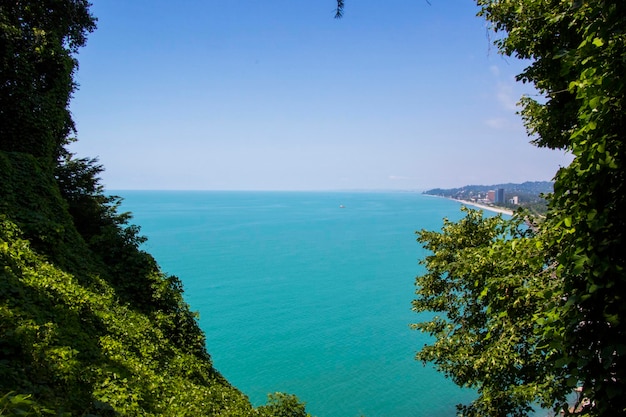 Blue and green sea view and landscape in Black sea