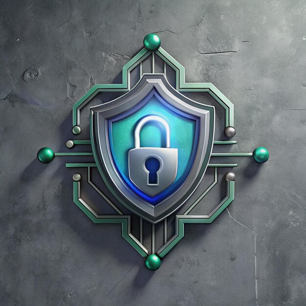 a blue and green shield with a padlock on it