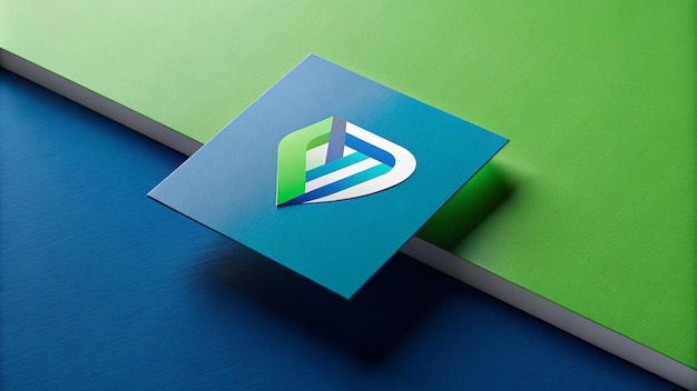 a blue and green square with a logo for a company