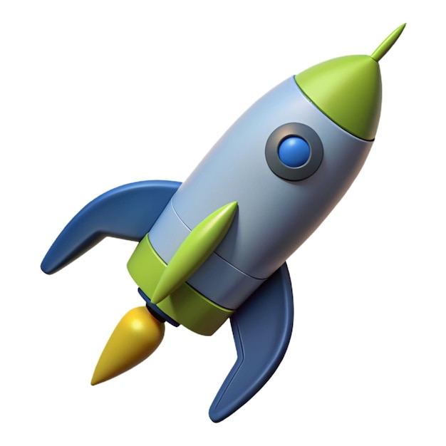 a blue and green toy with a blue and green rocket on it