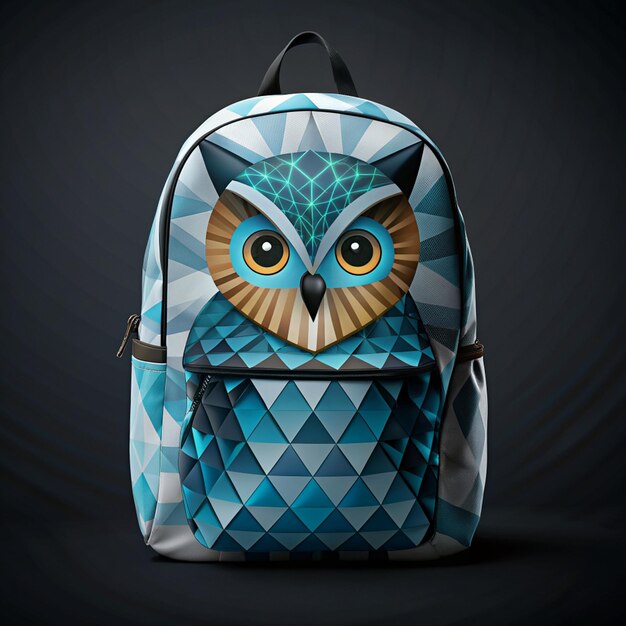 Photo a blue and grey backpack with an owl on the back