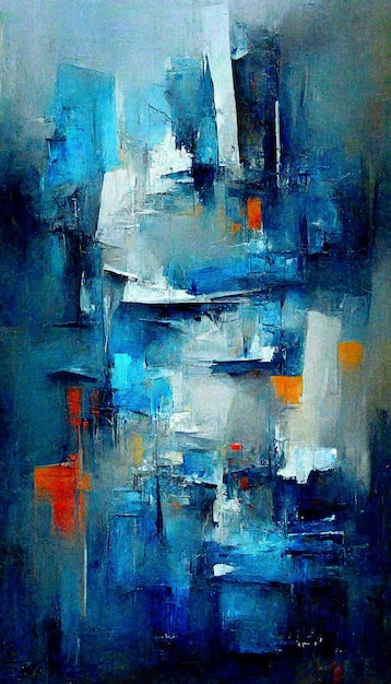 Blue grey and more colors abstract painting 3D illustration