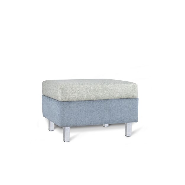 A blue and grey ottoman with a white cushion.