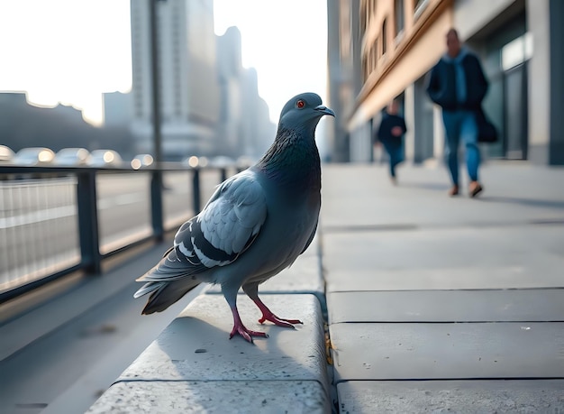 Photo blue grey pigeon perched on city street