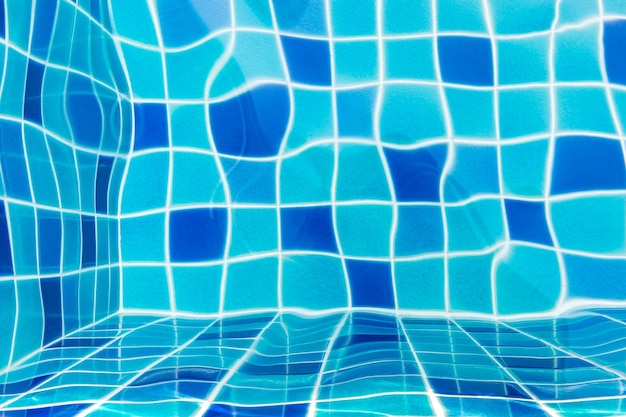 Blue grid background with water ripple texture of swimming pool water pond textured