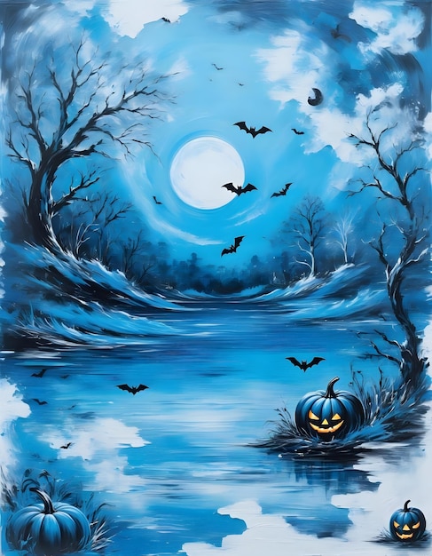 Blue halloween background oil painting landscape