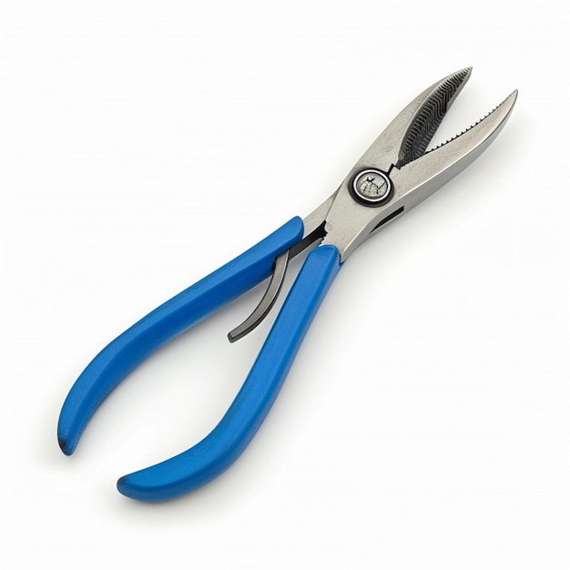 a blue handled scissors with a silver handle and a blue handle