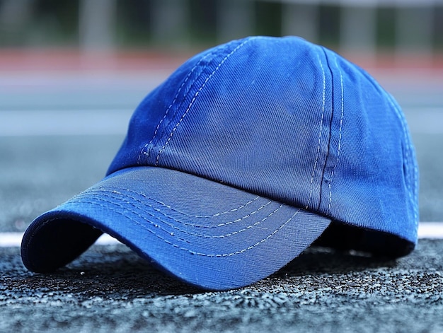 a blue hat that has a blue cap on it