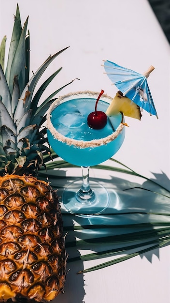 Photo blue hawaii cocktail on white background