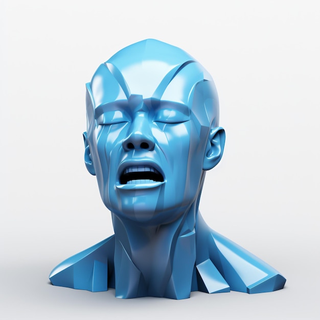 Blue head with ear pain or tinnitus 3d illustration