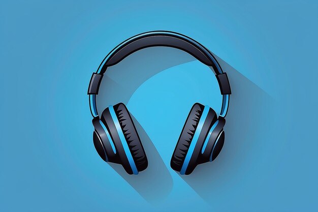 Blue headphones sound icon flat vector design