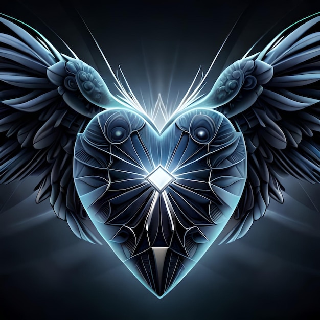 A blue heart with wings and a diamond on it