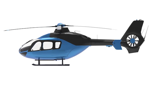 Blue helicopter isolated on the white background. 3d illustration.