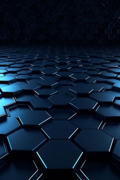 A blue hexagons background with a dark blue background.