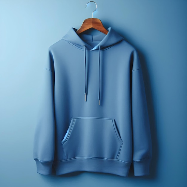 Photo blue hoodie with blue background