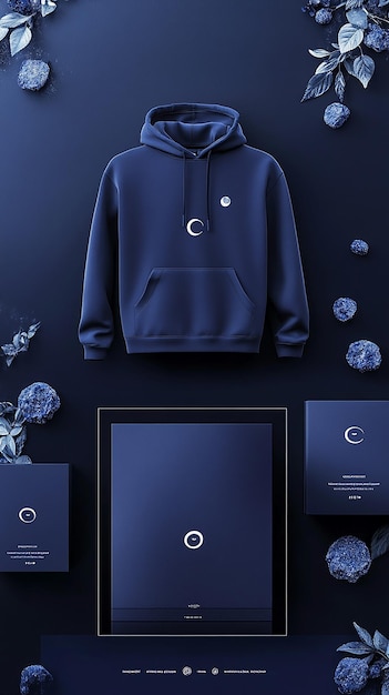 a blue hoodie with a white logo on it