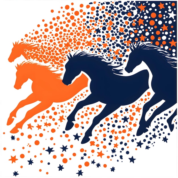 Photo a blue horse with a black mane and tail with orange stars in the background