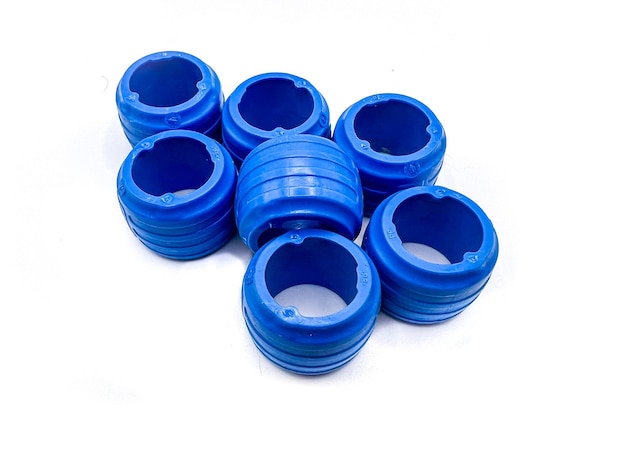 Blue hydraulic and pneumatic Orings isolated on white background PEX rings Sealing gaskets for hydraulic seals Rubber sealing gaskets for plumbing