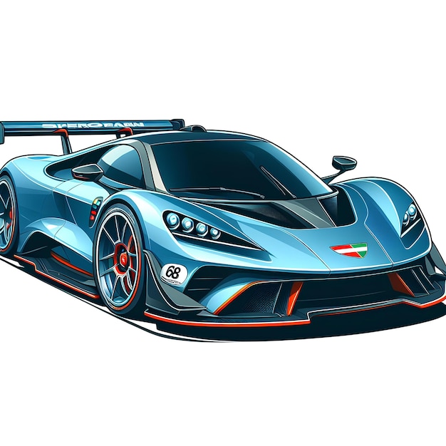 blue hypercar in cartoon style white background