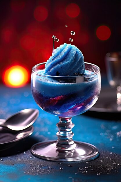 a blue ice cream in a glass