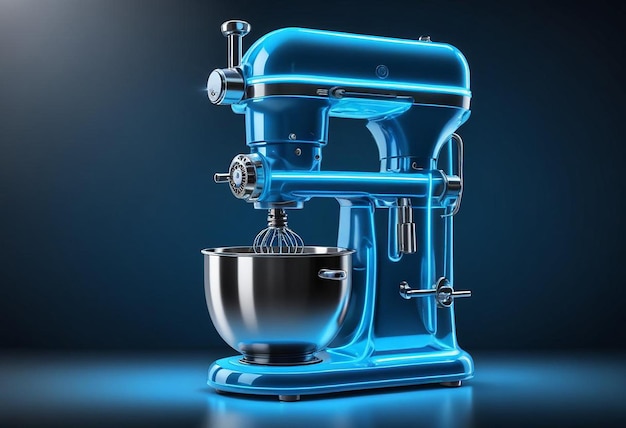 Photo a blue ice mixer with a silver pot on it